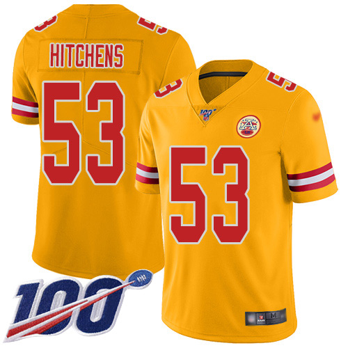 Men Kansas City Chiefs 53 Hitchens Anthony Limited Gold Inverted Legend 100th Season Nike NFL Jersey
